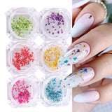 EYVRPAU 6 Stück Nail Art Flowers Set Decoration, Gelnägel Zubehör 6 Farben, Nail Art Aufkleber Trockene Blumen Kit Getrocknete Blumen Zubehör Set DIY Nageldecoratie