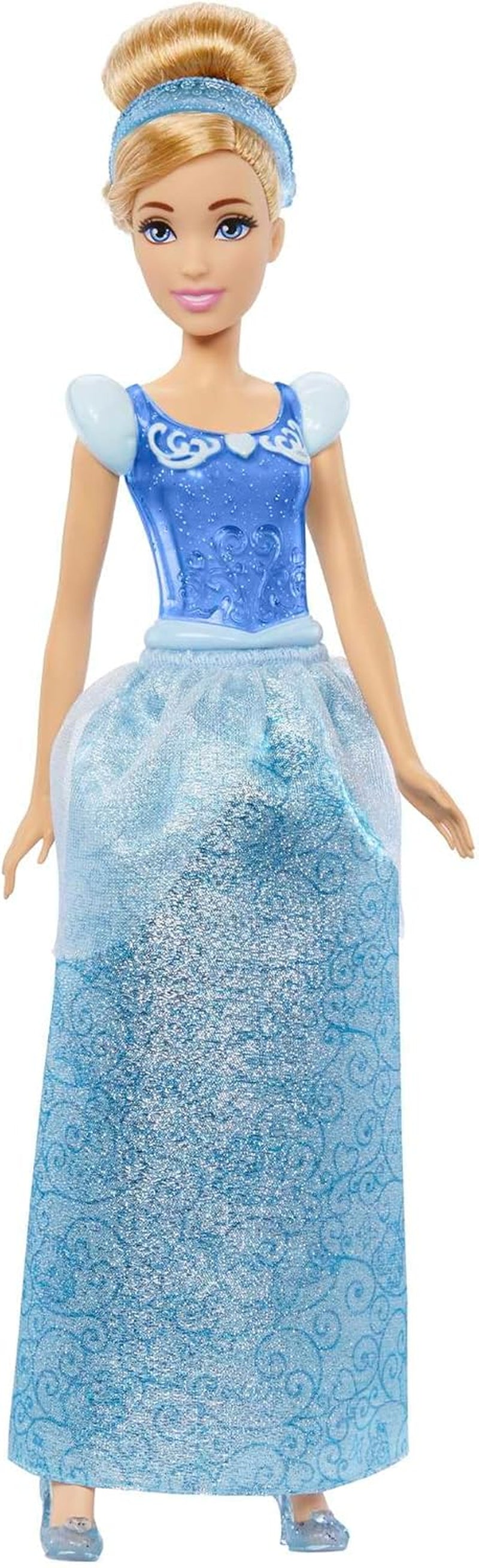 Mattel DISNEY Prinses Assepoester - Gelede pop met sprankelende outfit, afneembare schoenen en tiara, gekamd haar voor stylingplezier, voor kinderen vanaf 3 jaar, HLW06