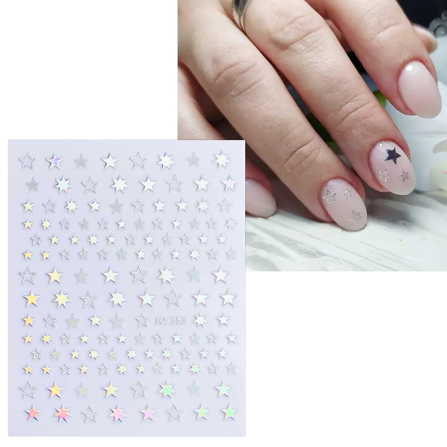 JMEOWIO Nagelsticker Aurora 12 Blatt Nail Art Sticker Selbstklebend Nagelaufkleber Holografisches Stern Herz Decoratie Nageldesign Zubehör