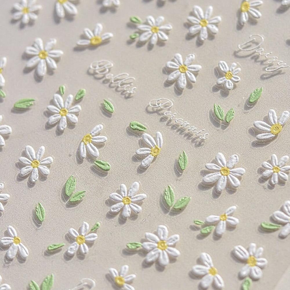 5D Reliëf Witte Madeliefjes Nagelstickers Bloemen Nagelstickers Bloemen Folie Zelfklevende Stickers Nail Art Stickers Madeliefjes Nageldecoratie Accessoires Bloemendesign Stickers Nail Art