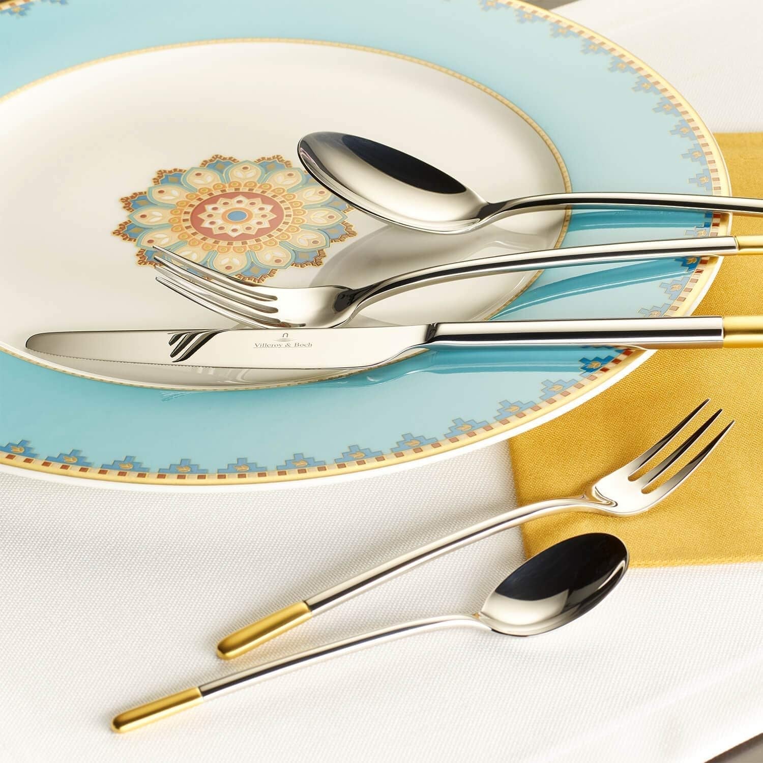 Villeroy & Boch - Ella Bestek gedeeltelijk verguld goud, 30 delig, 6 personen, vaatwasmachinebestendig, roestvrij staal Keuken Naty Shop