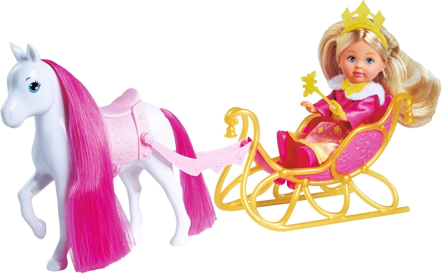 Simba Evi Love Princess Ride, prinsessenpop met slee en winterpaard, prinsessenaccessoires, 12 cm, vanaf 3 jaar