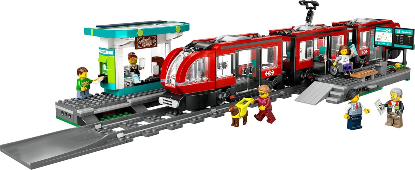 LEGO City tram met station, cadeau-idee voor voertuigspeelgoedfans vanaf 7 jaar, met 6 minifiguren en een geleidehond voor rollenspellen, bouwspeelgoed 60423 Bouwsets Besuche den LEGO-Store