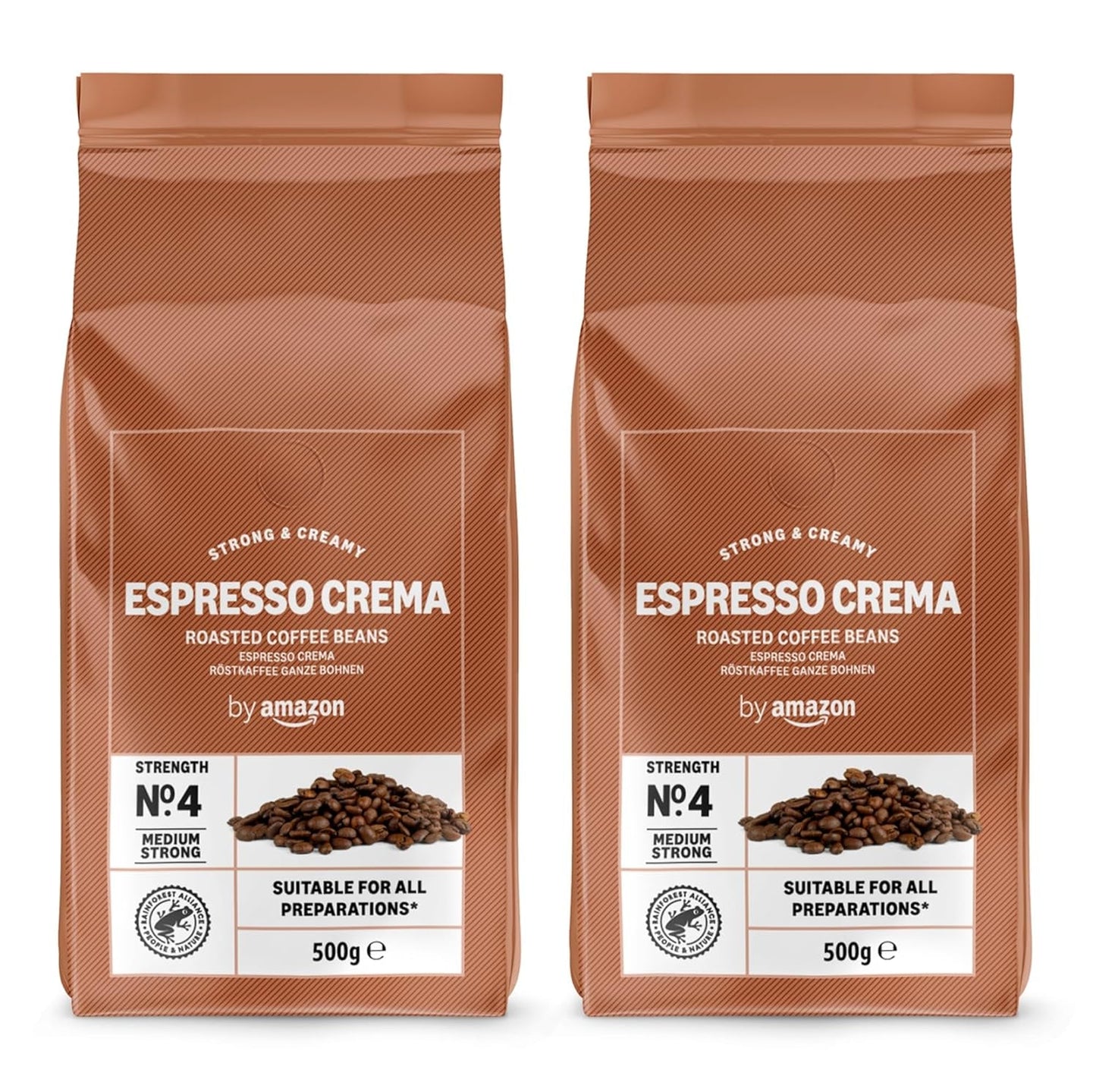 by Amazon Espresso Crema Röstkaffee Ganze Bohnen, 1 kg (2 verpakkingen van 500 g), Rainforest Alliance-Zertifizierung
