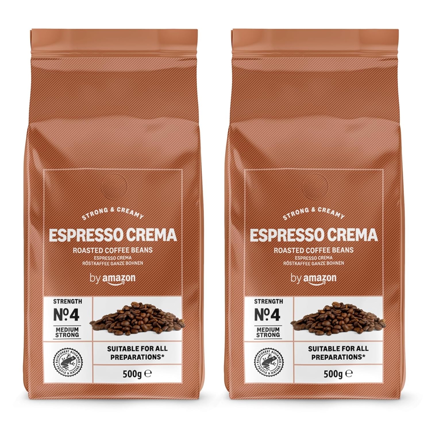 by Amazon Espresso Crema Röstkaffee Ganze Bohnen, 1 kg (2 verpakkingen van 500 g), Rainforest Alliance-Zertifizierung