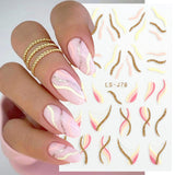 JMEOWIO Nagelsticker Französische Tipp 9 Blatt Nail Art Sticker Selbstklebend Nagelaufkleber Glitzer Wellenlinie Decoratie Nageldesign Zubehör