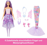 Barbie 3-in-1 speelset met 8 accessoires, waaronder zeemeerminstaart, sprookjesvleugels, koninklijke kettingen, schoenen en meer voor 10+ verschillende looks, JCP74