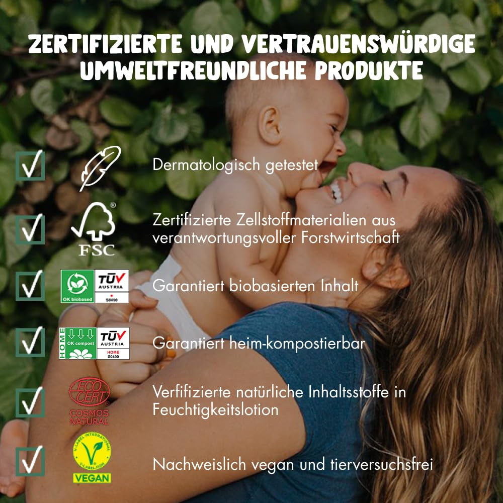 Naty Babydoekjes | 100% kruiden- en geurvrij voor de gevoelige huid | Plasticvrije en gecertificeerde composteerbare doekjes met 98% gezuiverd water | 672 doekjes (12 pakjes)