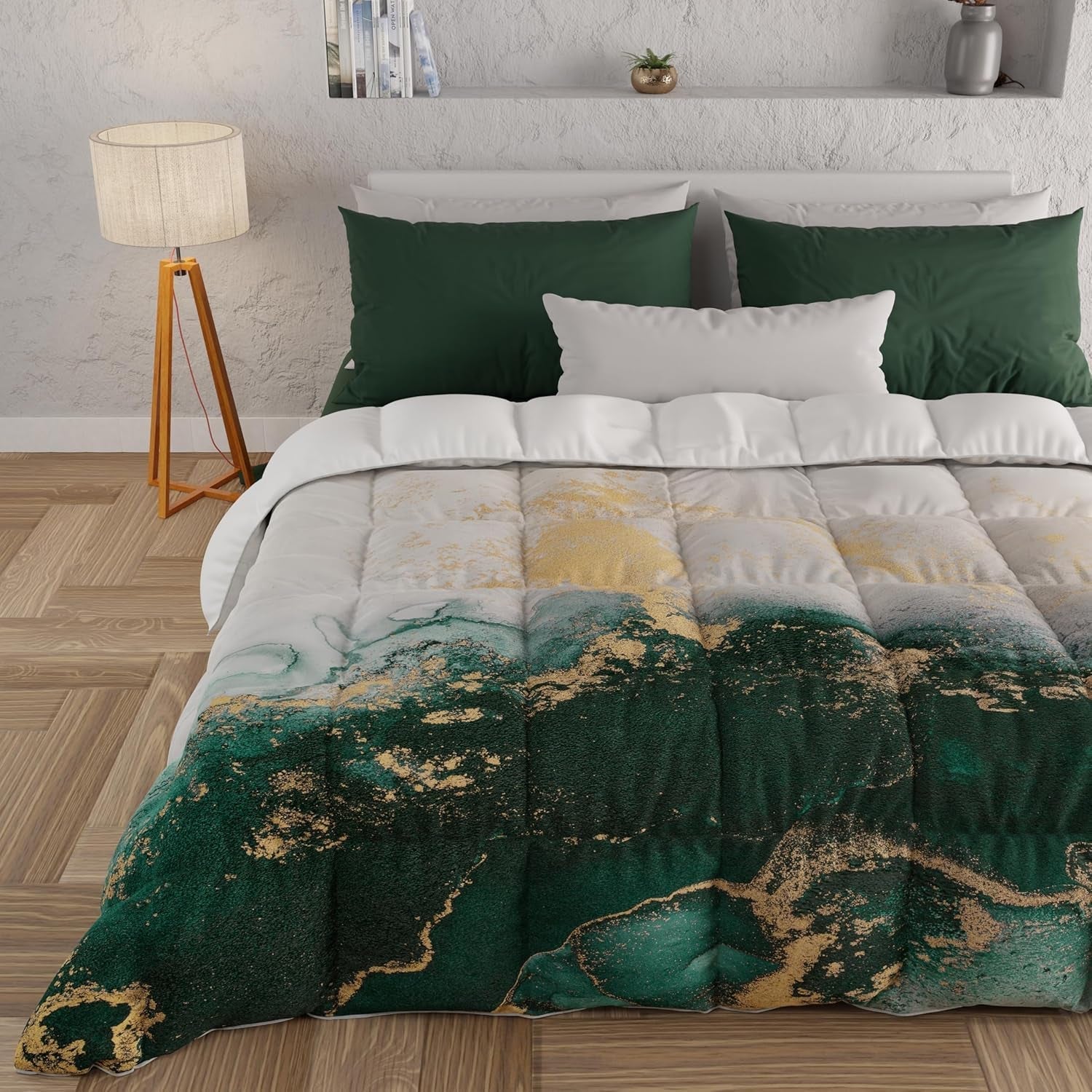 PETTI Artigiani Italiani - Winterquilt, Winterquilt, Eenvoudige quilt, Dubbelzijdig, Monocolor en digitaal printen, 100% hypoallergene microvezel, Made in Italy Dekbedden en dekbedden Naty Shop Smaragdmarmeren Eenpersoonsbed