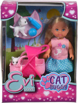 Simba 105733348 - Evi Love Cat kinderwagen, met twee katten in de kinderwagen, afneembare tas, accessoires, aankleedpop, 12 cm, voor kinderen vanaf 3 jaar