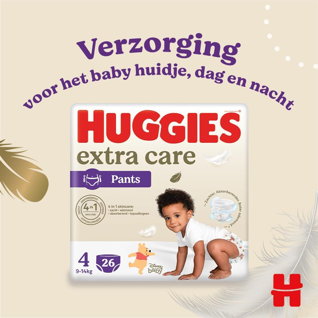 Huggies Extra Care luiers Maat 4 (9-14 kg), 4 bundels van 26 luiers - 4280 g