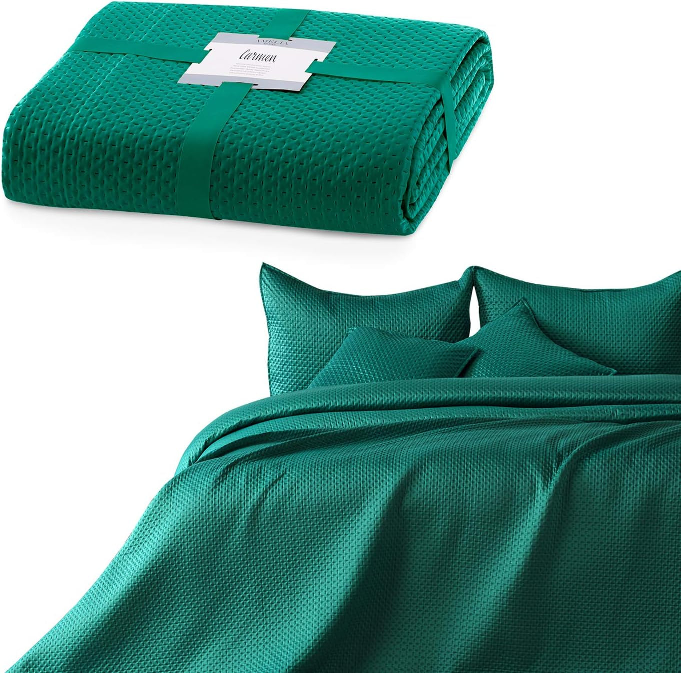 Ameliahome sprei 200X220 Cm donkergroene sprei met twee reliëfzijden Mat Satijn Carmen Bedden en Dekens Besuche den AmeliaHome-Store Carmen Donkergroen 200X220 Cm