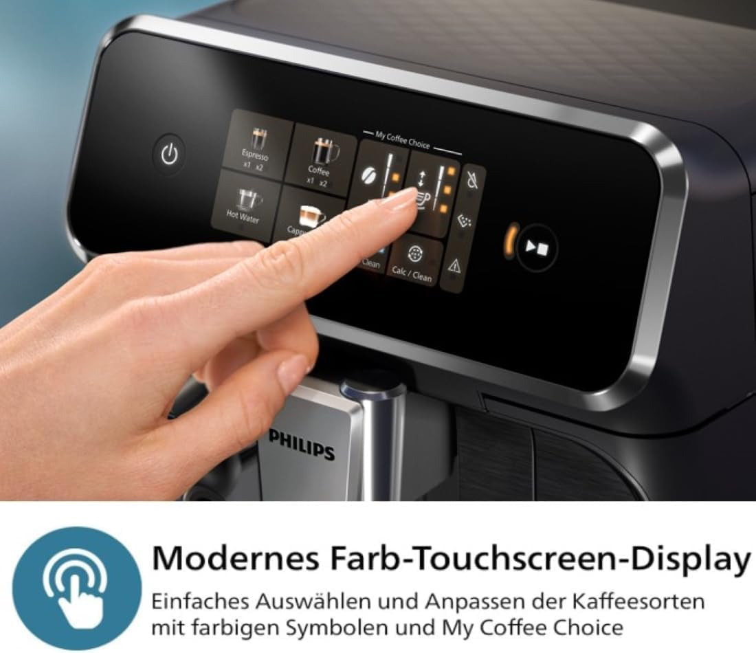 PHILIPS automatische espressomachine 2300 serie - 4 dranken, modern kleurentouchscreen, LatteGo melkbereidingssysteem, SilentBrew, 100% keramische molen, AquaClean filter. Matzwart (EP2330/10)