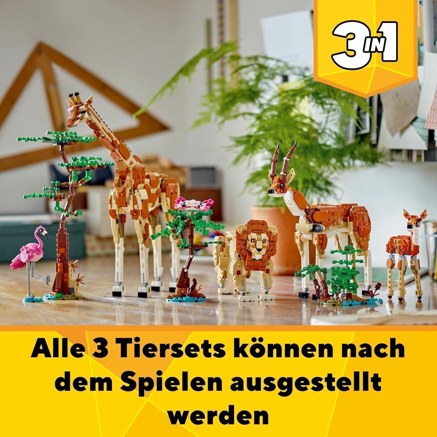 LEGO Creator 3In1 Dierensafari, creatieve set met dierenfiguren, 3 bouwopties: Speelgoedgiraffe, gazelle en leeuw, speelgoeddieren voor meisjes en jongens, natuurlijk cadeau voor kinderen vanaf 9 jaar 31150 Bouwsets Beuche den LEGO-Store
