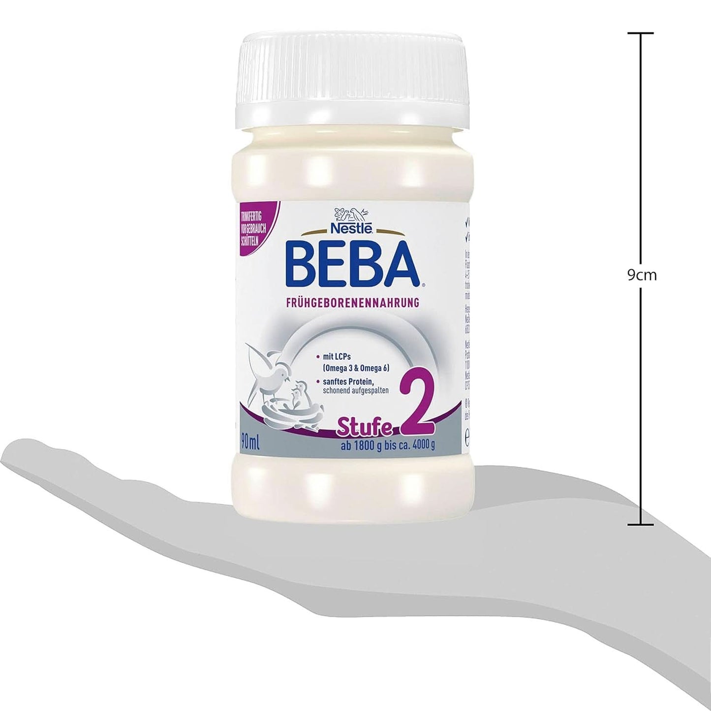 Voeding voor premature baby's BEBA Niveau 2, Speciale voeding voor premature baby's en pasgeborenen met een laag gewicht, klaar om te drinken, verpakking van 32 (32 x 90 ml) Naty Shop