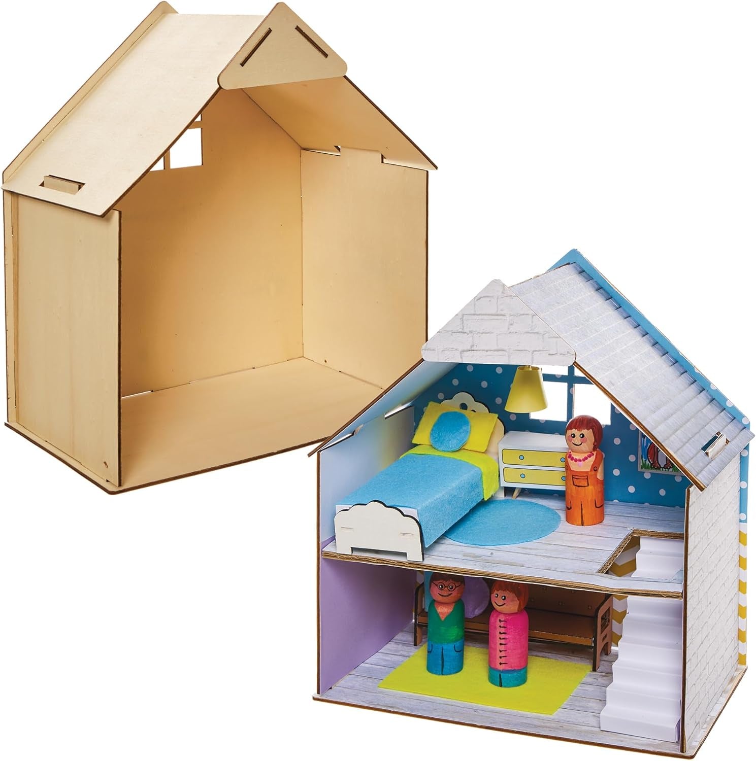 Baker Ross FN199 Bouw je eigen houten poppenhuis - 1-delig poppenhuisbouwpakket voor kinderknutselset