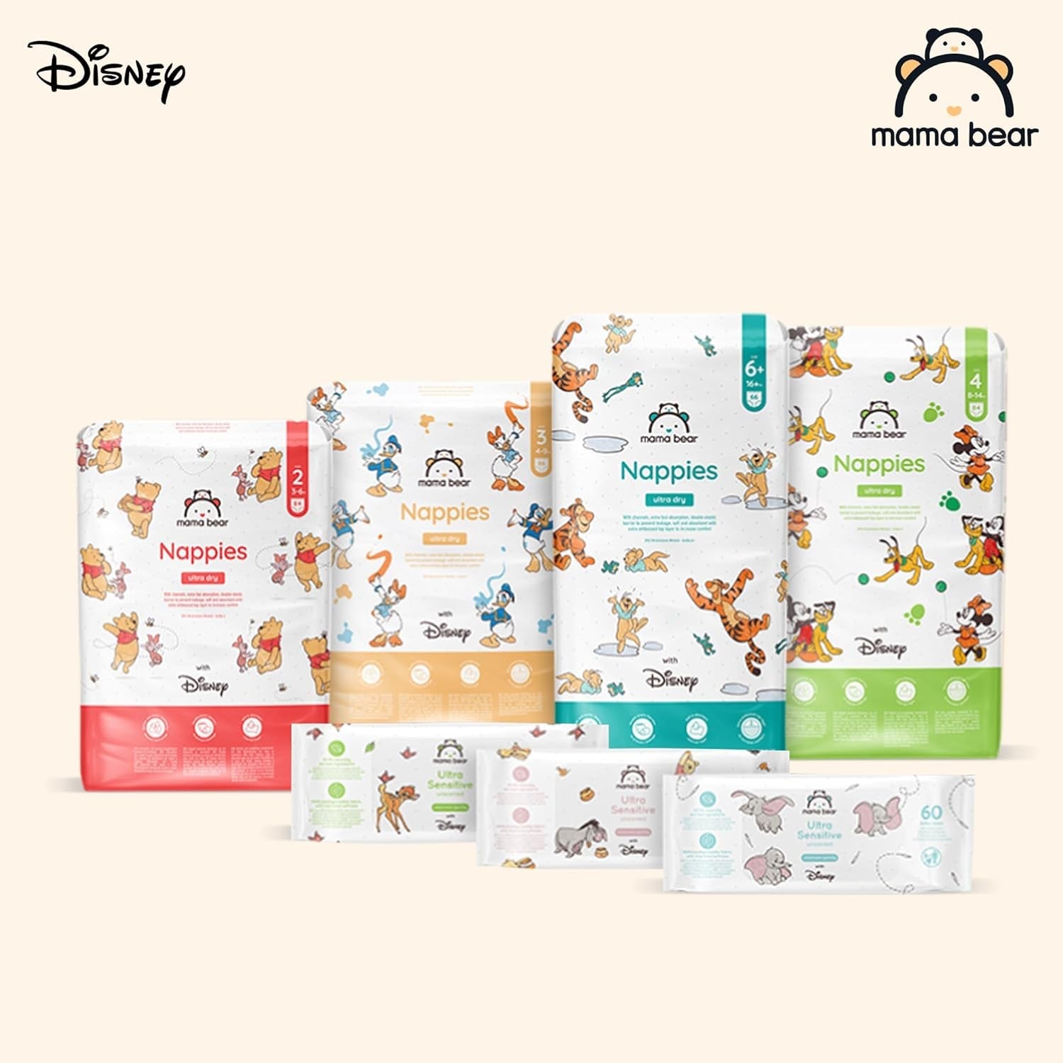 Amazon-merk: Mama Bear Disney Ultra Dry-luiers, maat 3 (4-9 kg) - maanddoos, wit, 172 stuks (2 verpakkingen van 86)