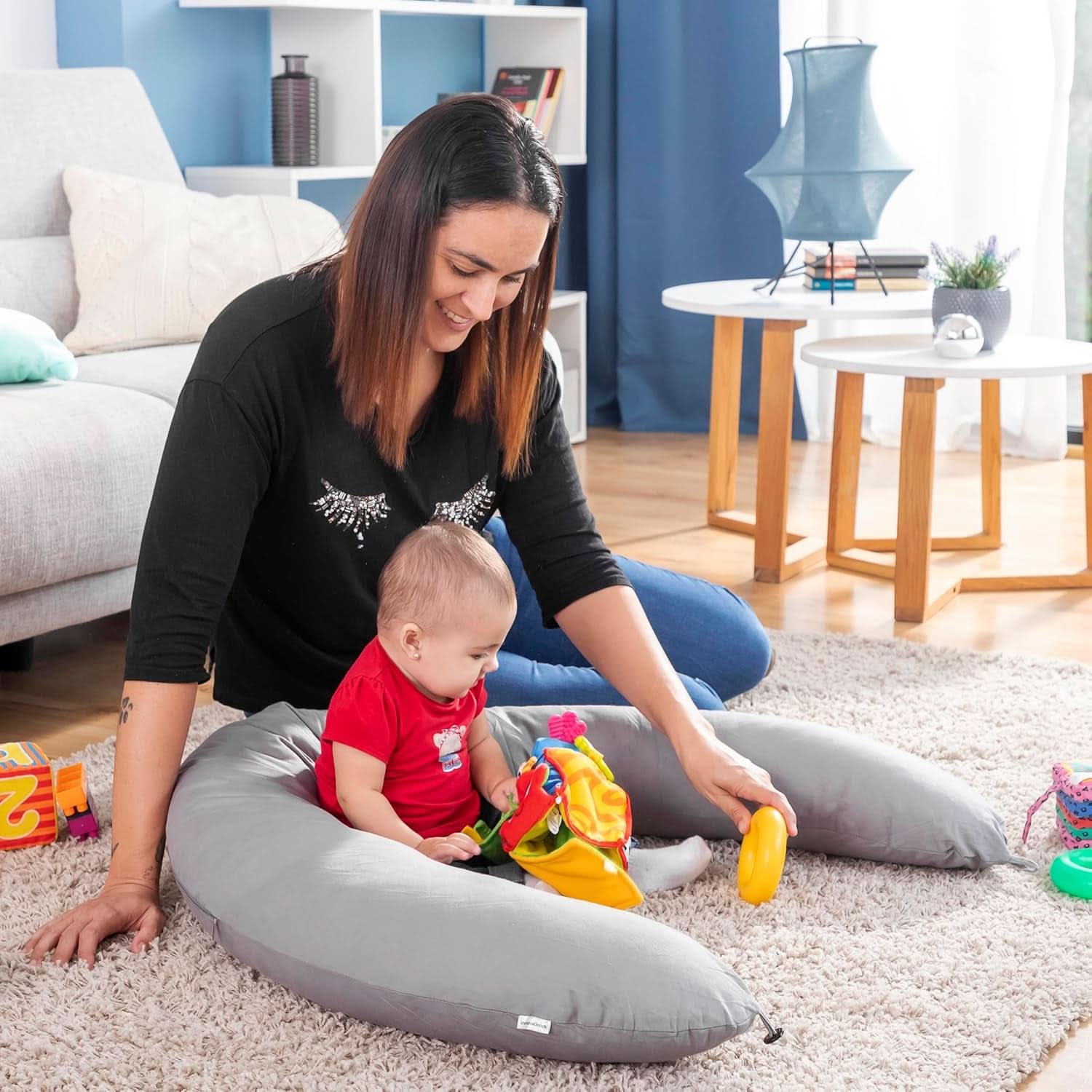 Innovagoods - Multifunctioneel voedingskussen, Ergonomisch ontwerp voor de ontspanning van moeder en kind, Verstelbaar voor verschillende posities, Wasbaar, Gekleurd, Polykatoen Accessoires Voeding en Borstvoeding Baby Naty Shop