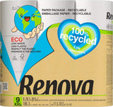Renova 100% GERECYCLED toiletpapier 9 rollen, wit, normaal