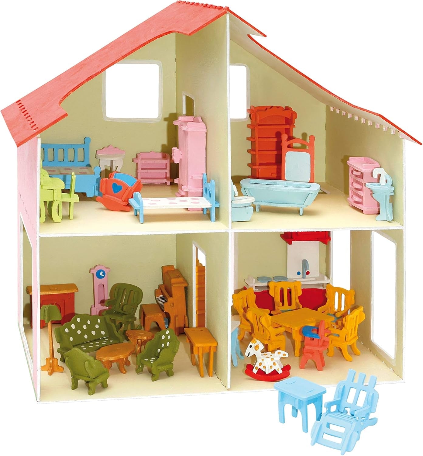 Pebaro Donau Elektronik _M880 3D-puzzelpoppenhuis met meubilair, 30 x 30 x 30 cm, natuurlijk