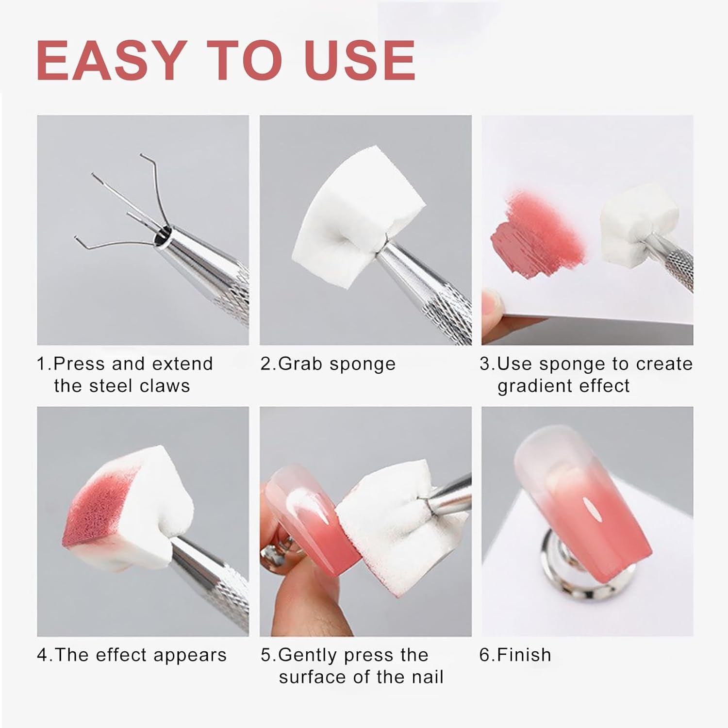 Qufiiry 200 Stück Nail Art Schwämme Mit Metallgreifer, Nagelkunst Schwammpinsel, Maniküre Zubehör Für Nägel, Um Eine Varavländ Von Gradient Nail Art Patterns To Create (wit)