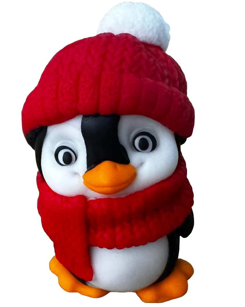 Eetbare decoratie van suikerpasta, Pinguïn met sjaal en rode hoed Sugar Paste Decorations Naty Shop