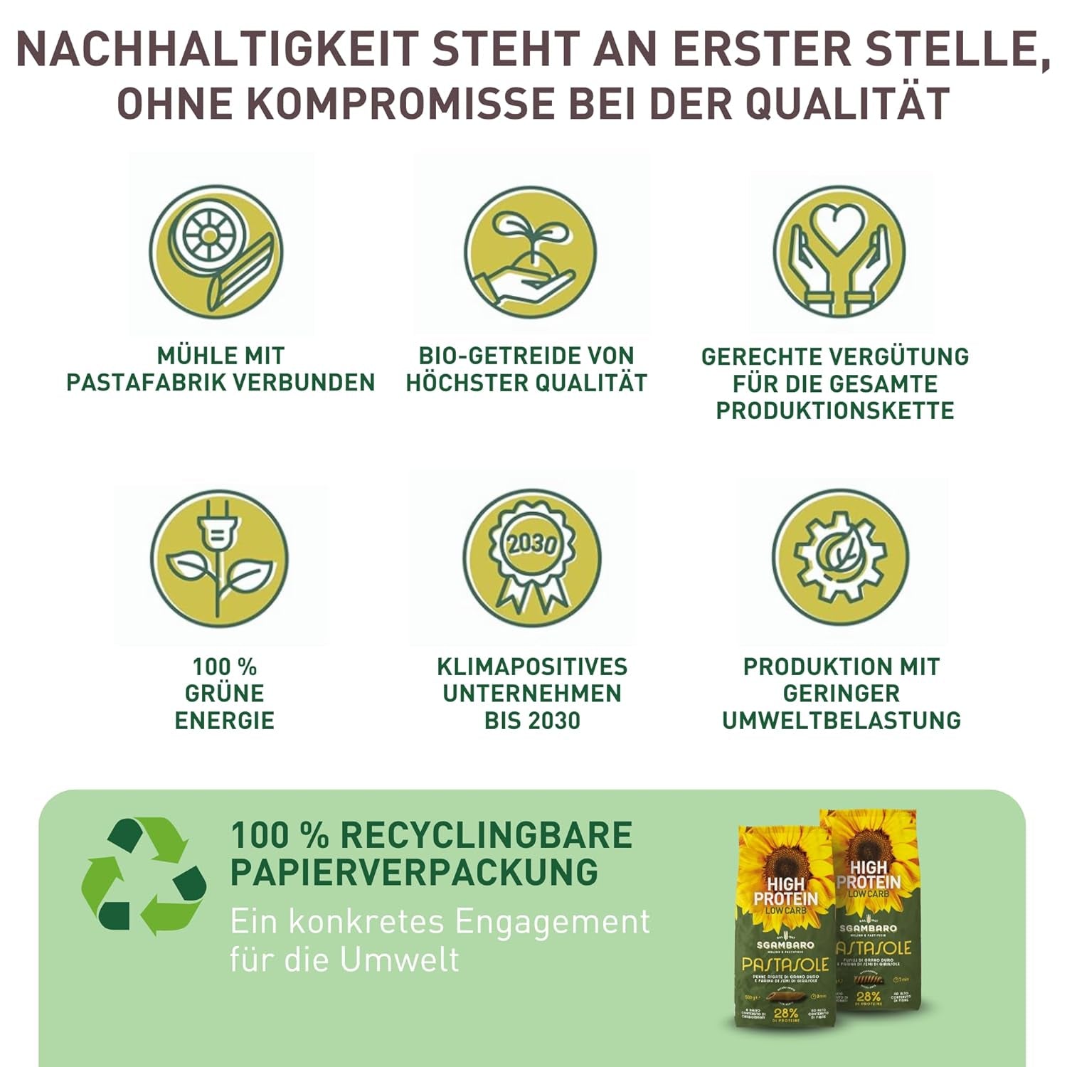 PASTASOLE, Penne Rigate met Hartweizengrieß aus 100% italienische Anbau und Sonnenblumenkernmehl - 500g - Hoog eiwit, laag koolhydraat, Hoger ballaststoffgehalt
