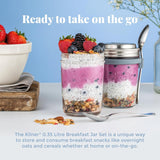 Kilner ontbijtpotje met lepel / 350 ml, Ø 9,5 cm / 5 stuks | mueslibeker voor meeneemmaaltijden / niet giftig / glazen container met deksel voor muesli, pap en yoghurt / container voor nachtelijke haver Naty Shop voedselbewaardozen