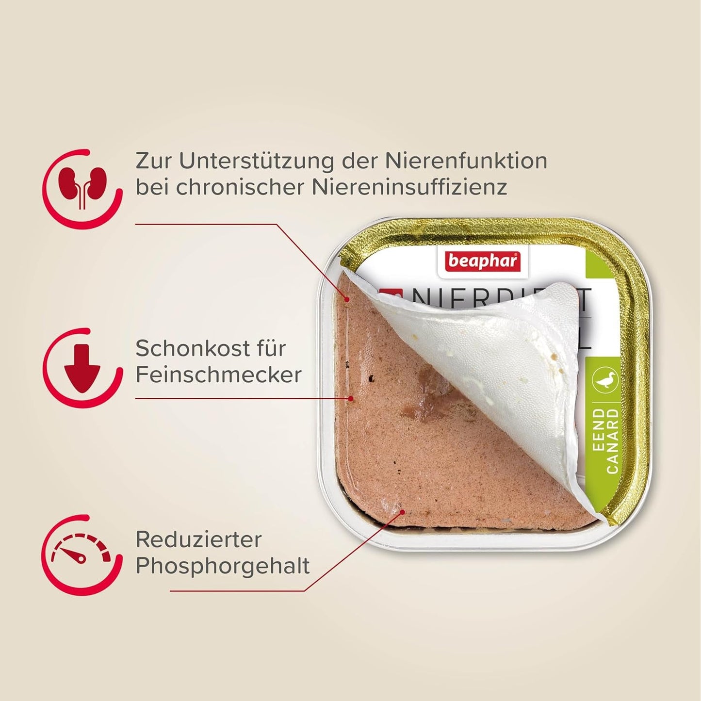 BEAPHAR – Renal Diet Mixed Package – Volledige voeding voor katten met chronisch nierfalen – Ter ondersteuning van de nierfunctie – 6 x 100 g