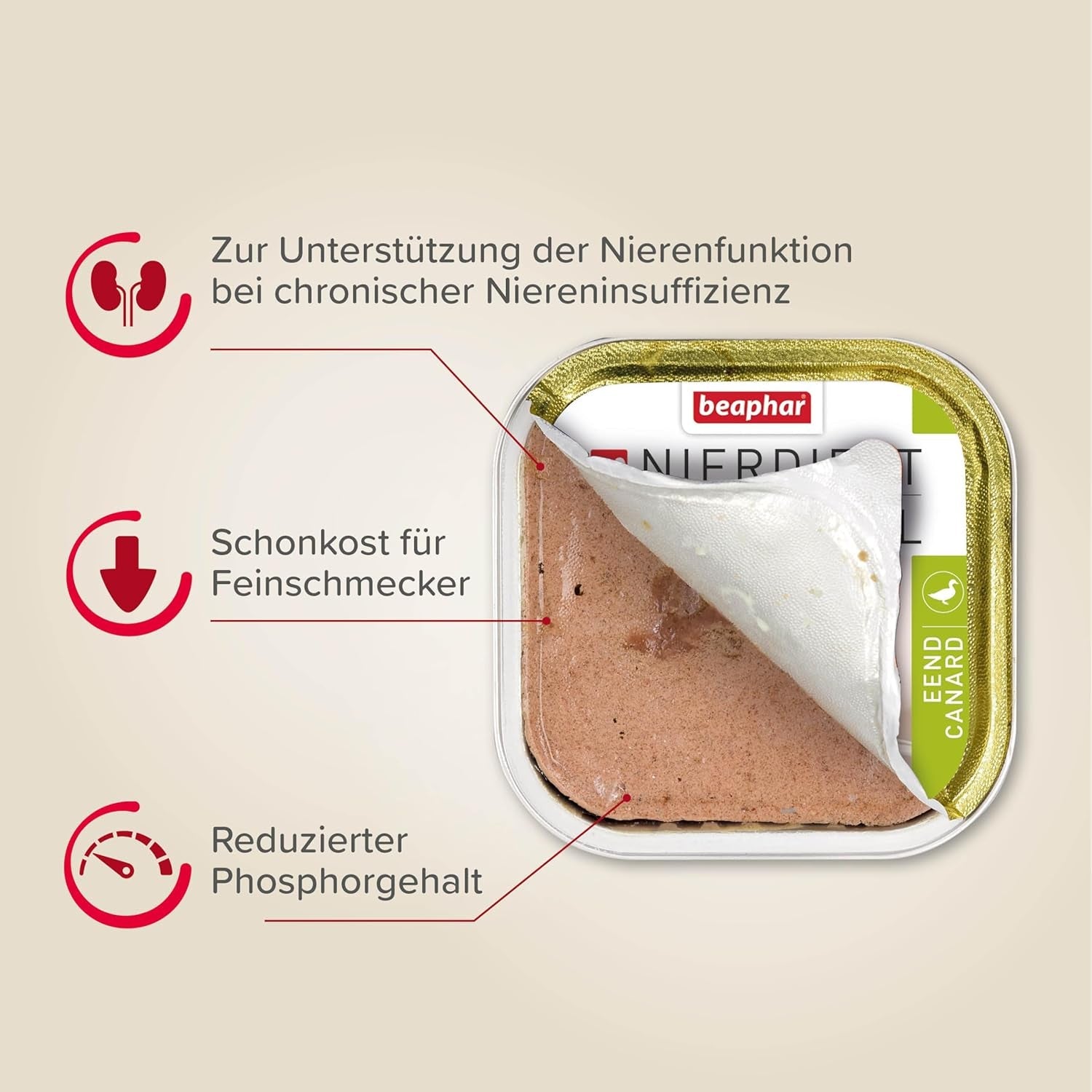 BEAPHAR – Renal Diet Mixed Package – Volledige voeding voor katten met chronisch nierfalen – Ter ondersteuning van de nierfunctie – 6 x 100 g