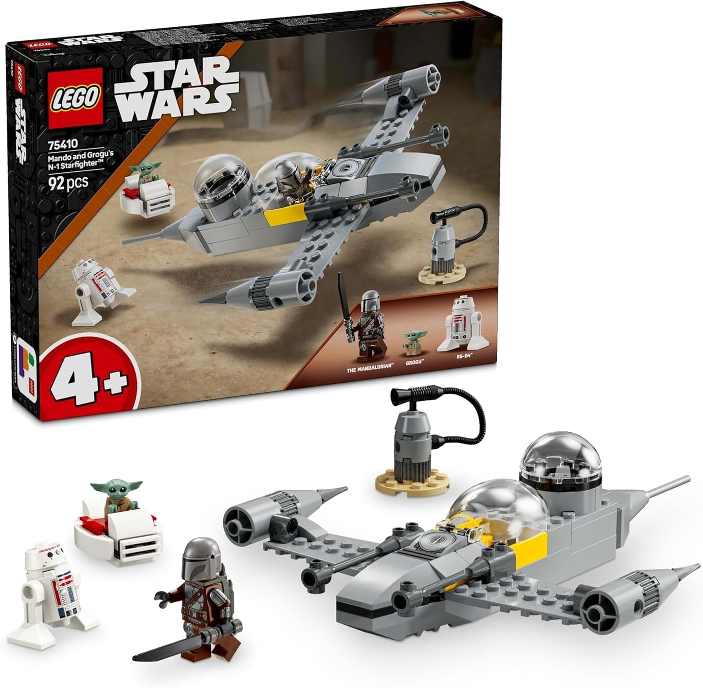 LEGO Star Wars 75410 Mandos en Grogus N-1 Starfighter speelgoed met Mandalorian, Grogu en R5-D4 minifiguren, inclusief bouwbare zuil, ruimteschip startset voor jongens en meisjes vanaf 4 jaar Bouwsets Beuche in LEGO-Store Standaard titel