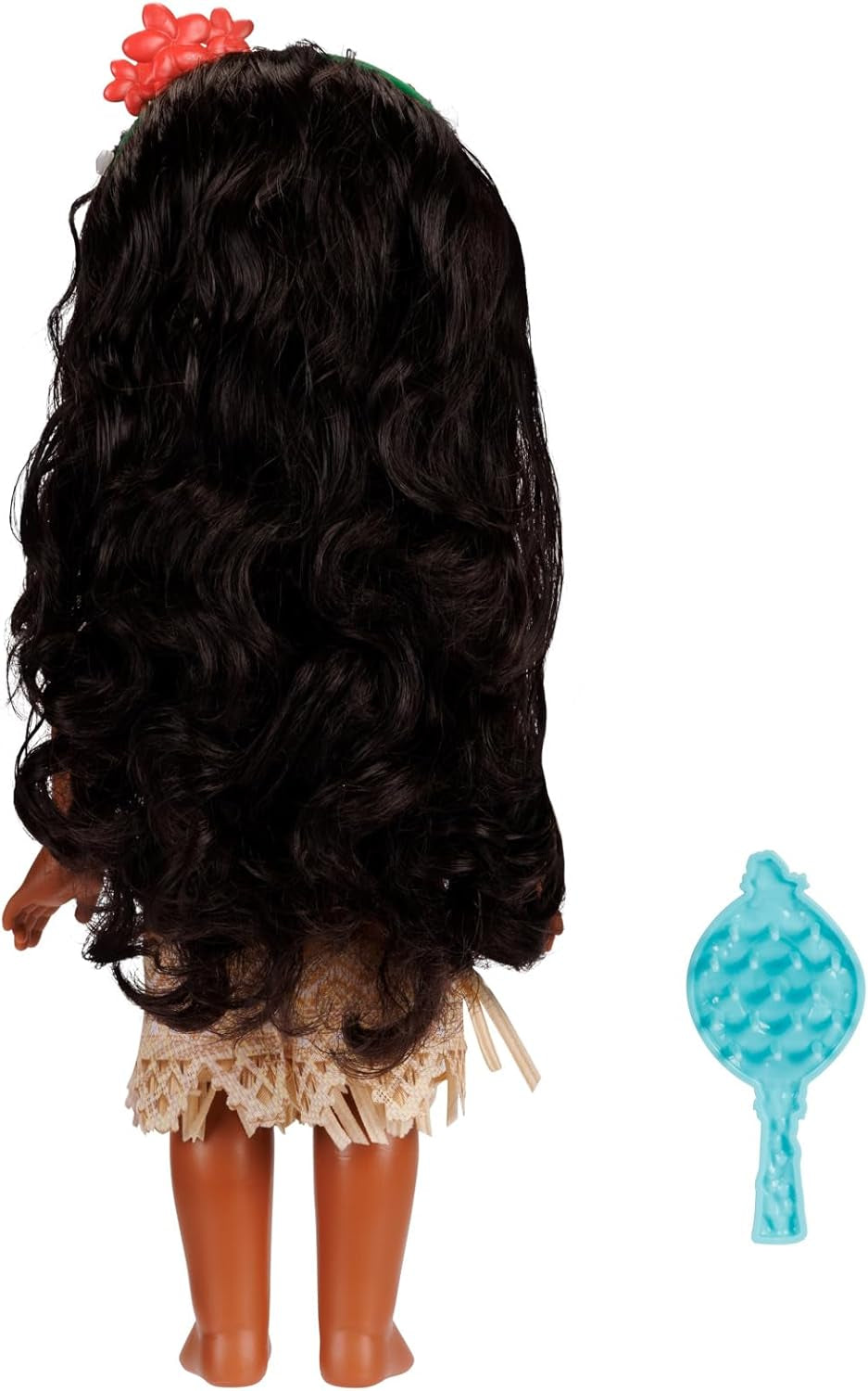 Disney Princess Moana pop van 35 cm, reflecterende glitterogen, beweegbare gewrichten, afneembare outfit, bloemenclip, lang haar, voor meisjes vanaf 3 jaar