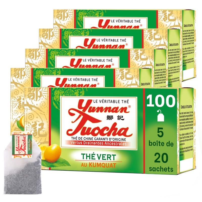Yunnan Tuocha Zouji - Biologische groene thee met kumquat - Vitamine C - 100 theezakjes - 200 g - Yunnan-kwaliteit gegarandeerd