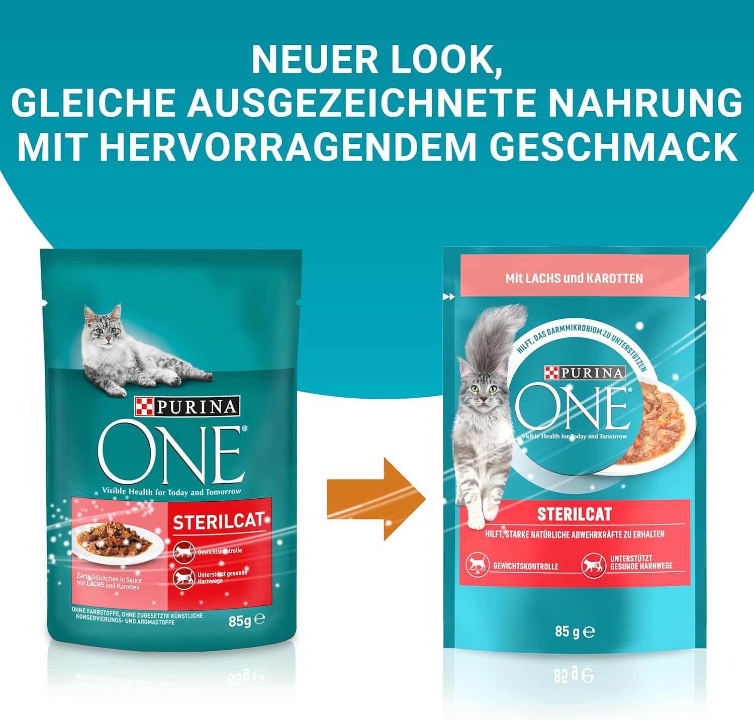 PURINA ONE STERILCAT nat kattenvoer, zachte stukjes in saus voor gesteriliseerde katten, met zalm, verpakking van 26 (26 x 85 g)