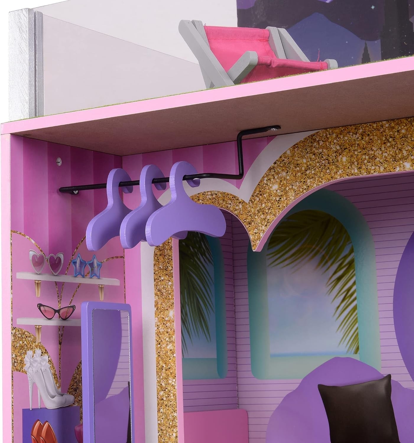 Olivia's Little World Big Dreamland Sunset Eigentijds houten interactief poppenhuis van 3 verdiepingen voor kinderen met 16 poppenmeubelaccessoires Meerkleurig TD-13616A
