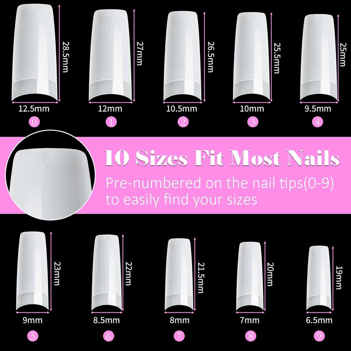 500 stuks Franse kunstnageltips Acryl valse nageltips Set Nagelverlengingen Nageltips Valse nagelaccessoires met 4 stuks nageldesignlijm Gelnagels Natuurlijk