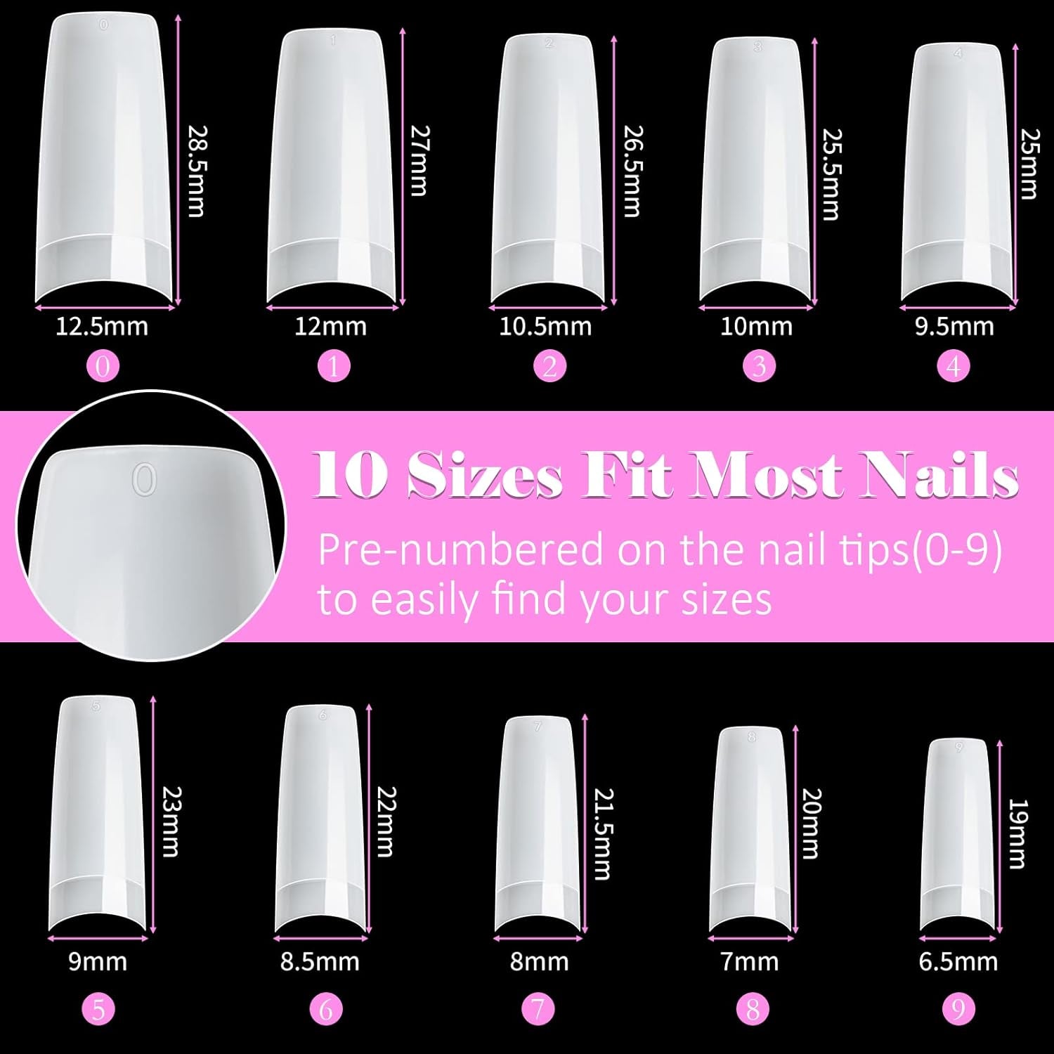 500 stuks Franse kunstnageltips Acryl valse nageltips Set Nagelverlengingen Nageltips Valse nagelaccessoires met 4 stuks nageldesignlijm Gelnagels Natuurlijk