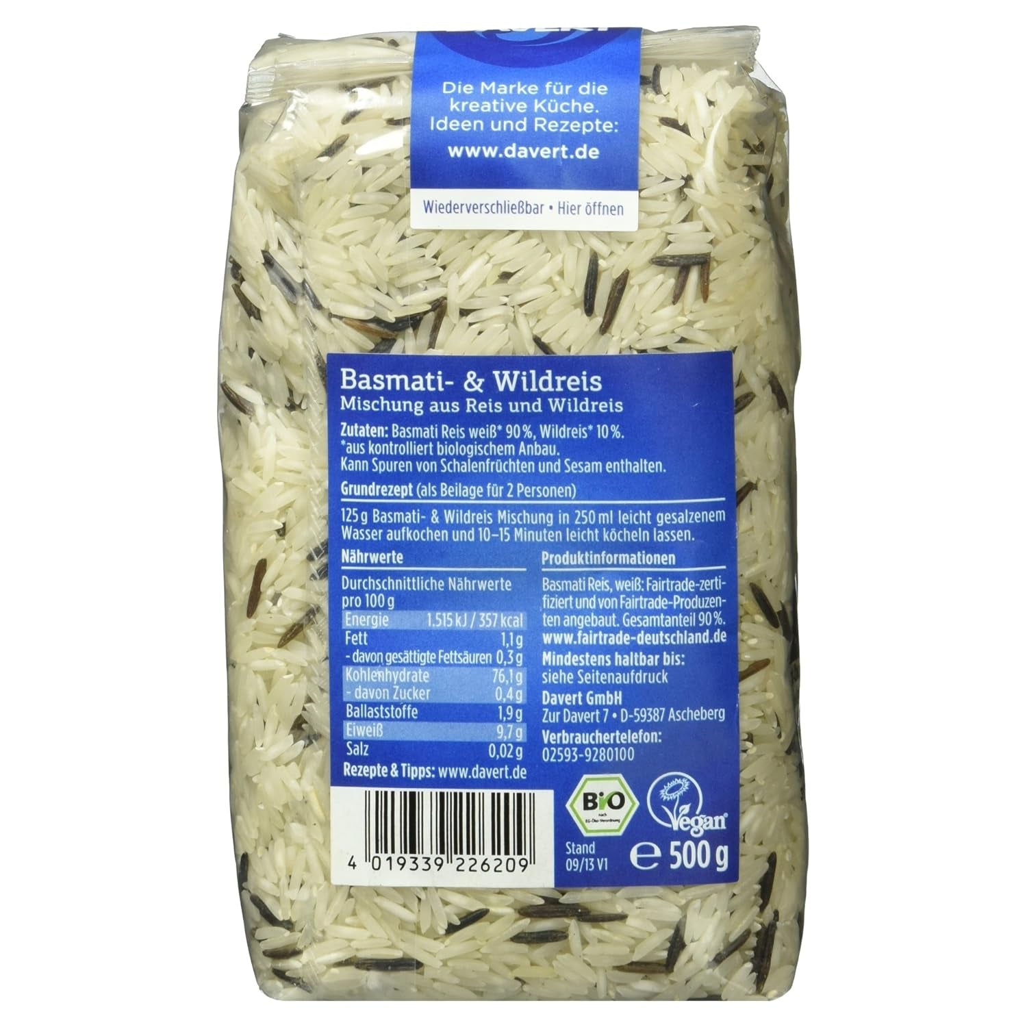Davert Basmati en wilde rijstmix, biologisch, 500g