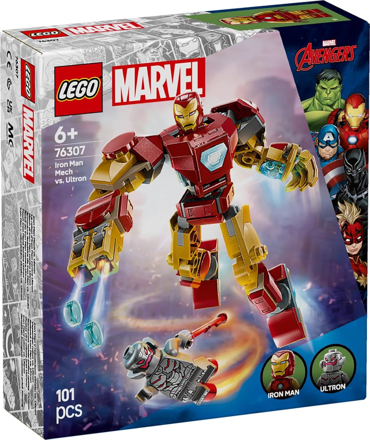 LEGO Marvel Iron Man Mech versus. Ultron - Superheldenspeelgoed met 2 minifiguren - Actiefiguur met beweegbare armen, benen en vingers - Cadeau voor jongens en meisjes vanaf 6 jaar 76307 Beschouw de LEGO-Store bouwsets