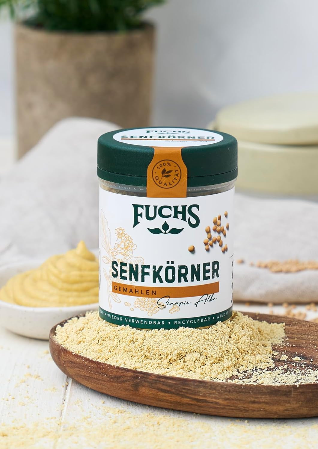 Fuchs Gewürze - Senfkörner gemahlen - für die Zubereitung von Rubs, zum Verfeinern von Suppen und Saucen - natuurlijke ingrediënten - 45 g in wiederverwendbarer, recyclebarer Dosis