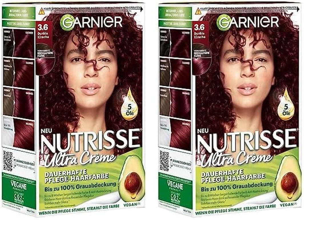 Garnier Nutrisse Permanente verzorging haarkleuring met voedende fruitoliën, 8 weken hold, Ultra Crème Tint, 036 Black Cherry (pak van 2) Naty Shop haarkleur Standaard titel