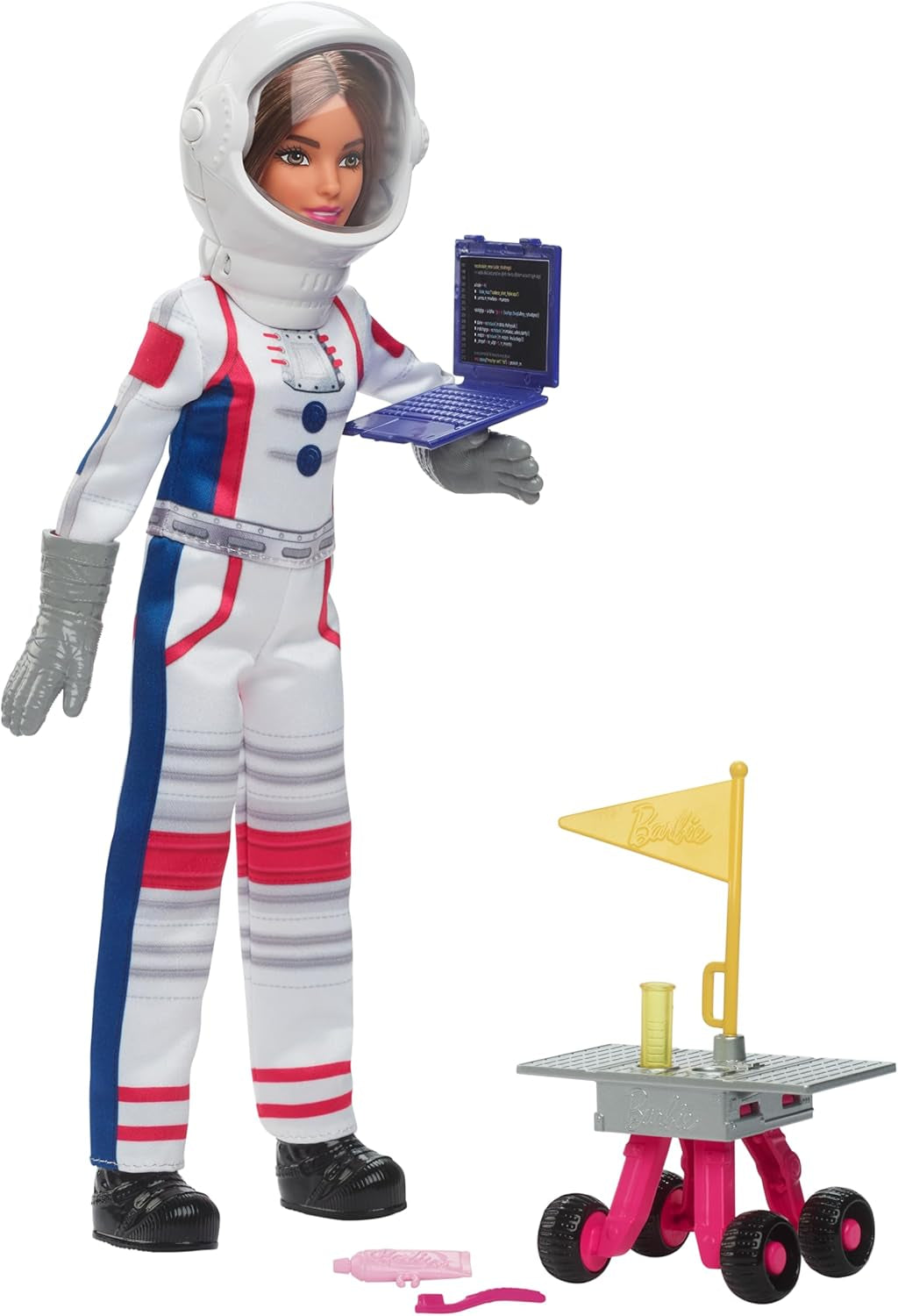 Barbiepop voor 65e verjaardag en 10 accessoires, Astronautenset voor brunettepop, Rover op wielen, Ruimtehelm met verwisselbaar vizier en meer, HRG45