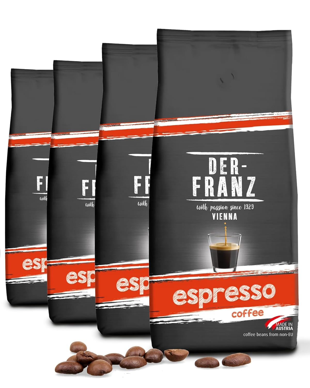 Der-Franz Espresso Kaffee, Intensität 5/5, Arabica en Robusta, Ganze Bohne, 4 x 1000 g