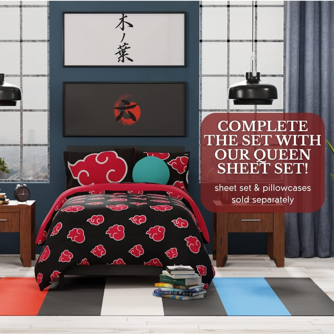 Franco Naruto Anime Akatsuki-patroon Zacht microvezel beddengoed Dekbed Queen, (officieel Naruto-product) Dekbedden en quilts Naty Shop