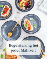 18-delige serviesset van keramiek voor 6 personen, Ibiza-design, TESTWINNAAR. Een prachtig mediterraan servies van keramiek, steengoed, inclusief kommen en borden. Pure Living servies in rokerig blauw.
