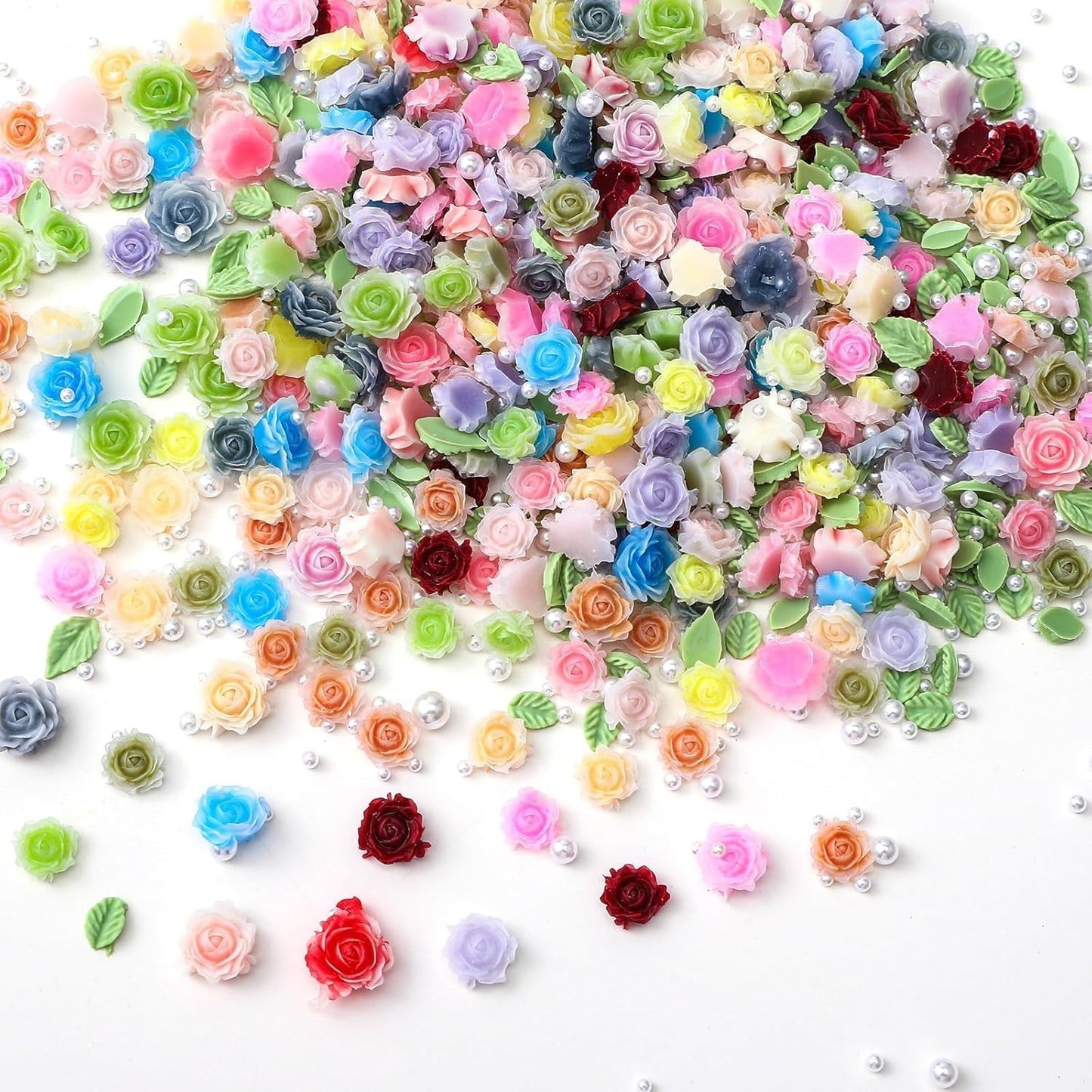 300 Stück Niedlich Blume Nail Charms, 3D Resin Floral Camelie Rose Nägel Charms Mit Perle, Gemischt Grote Bunte Flower Nägel Deko voor Frauen Nail Art Zubehör