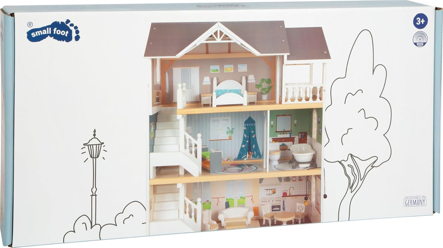 Small Foot houten poppenhuis met open voorkant van 3 verdiepingen en 12 meubelstukken voor kinderen vanaf 3 jaar 11802 Witgrijs