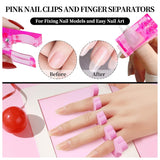 120 dubbele nagelformulierenset, nagelverlengingssjablonen met roze dubbele borstel, nageltipclip, spons-teenscheider en nagelvijl voor polygelnagels