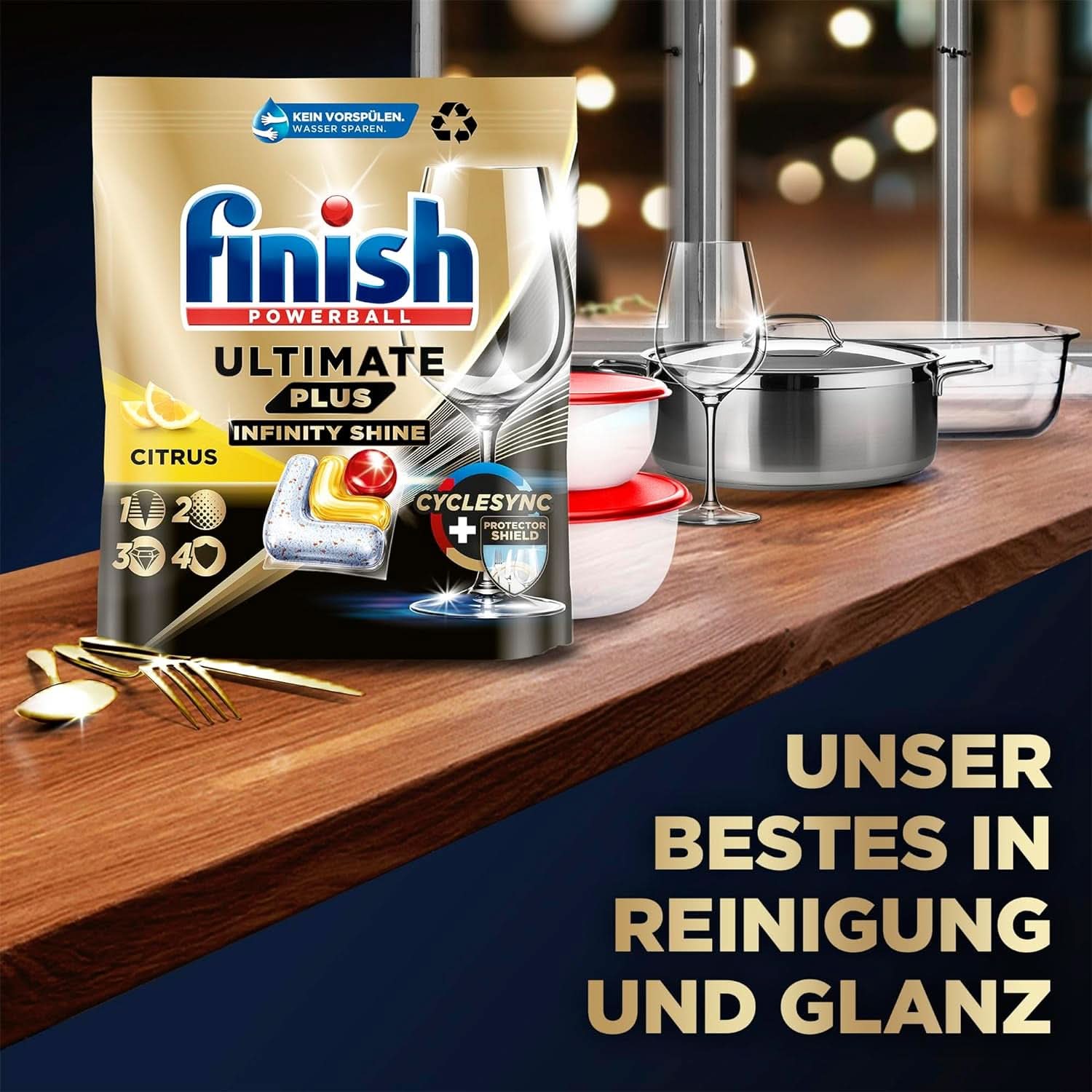 Finish Ultimate plus Infinity Shine Citrus Dishwasher Tabs - Tabletten voor vaatwasser, intensieve reiniging - 105 capsules, citroen Naty Shop