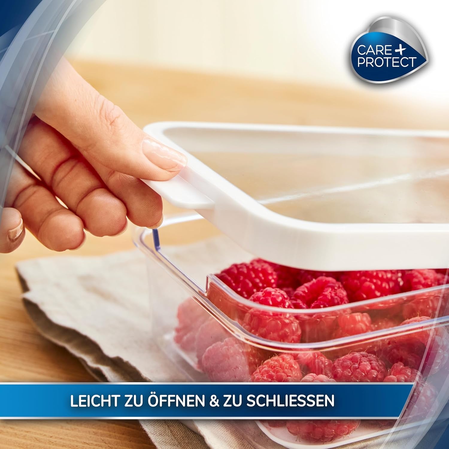 CARE + PROTECT Slimme voedselcontainer, perfect stapelbaar, koelkastorganizer, beschermt voedsel tegen vocht, houdt voedsel langer vers, 2,15 l Voedselbewaardozen Naty Shop